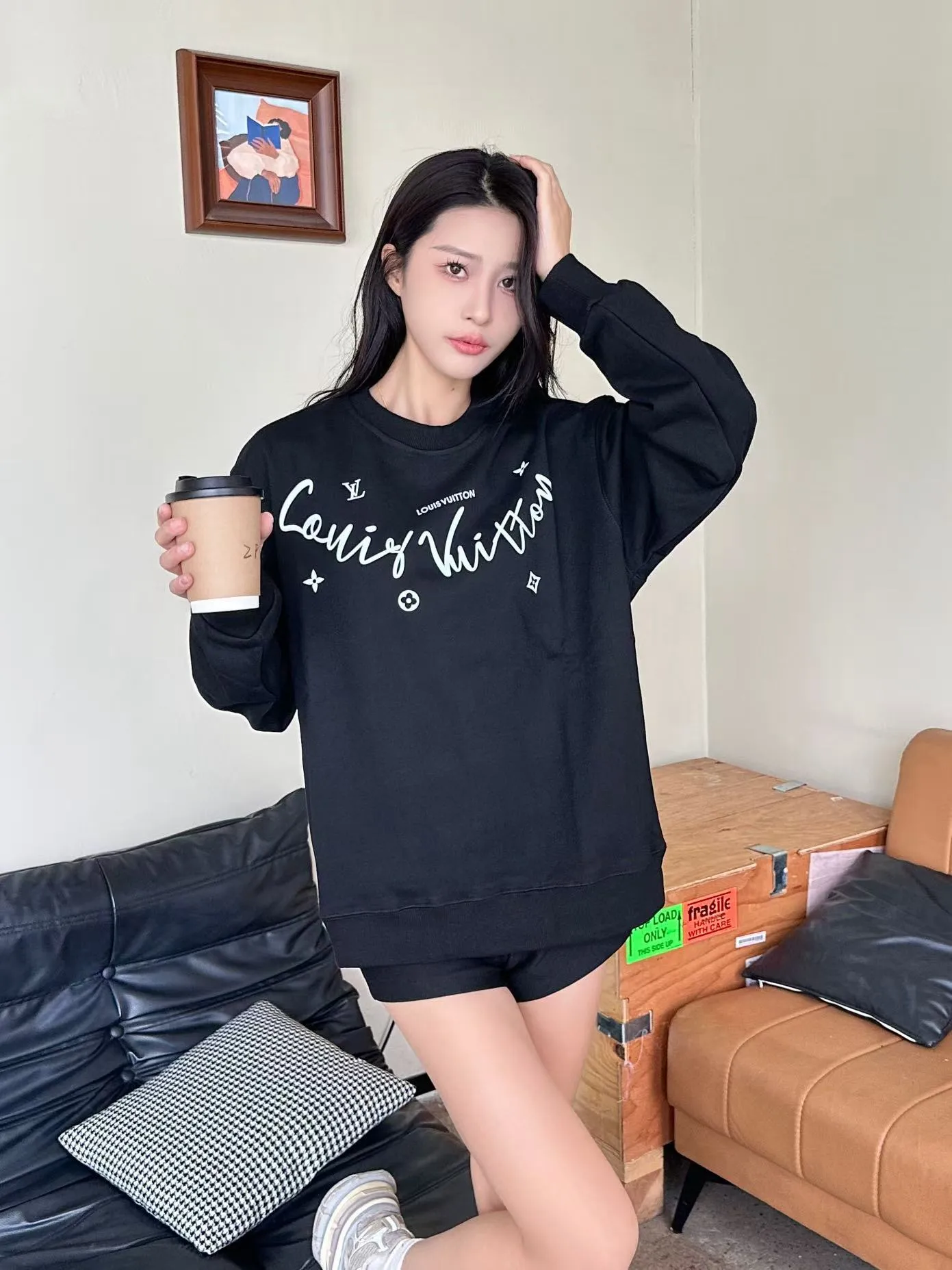 Louis Vuitton/Louis Vuitton 25Fw neckline signature crew neck sweatshirt